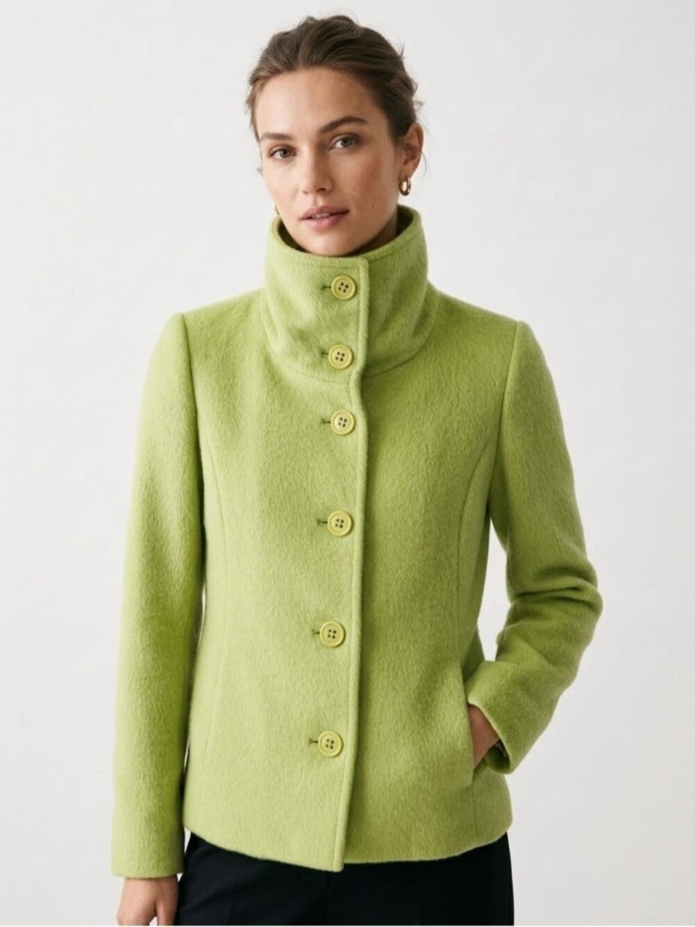Vintage Y2K Wool Alpaca Cowl Funnel Neck Jacket Size 2 Small Lime Green Eccoci